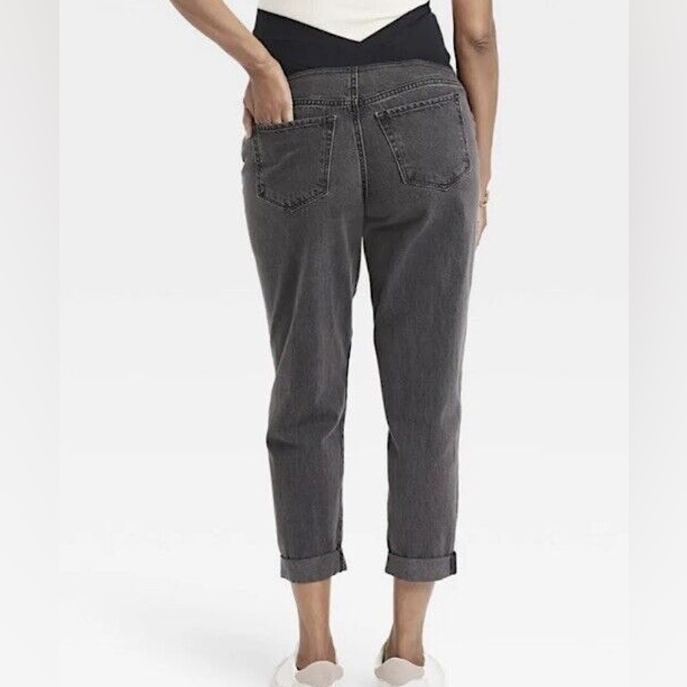 NWT Isabel Maternity Washed Black Cuffed Crop Full Panel Boyfriend Jeans, Sz 4